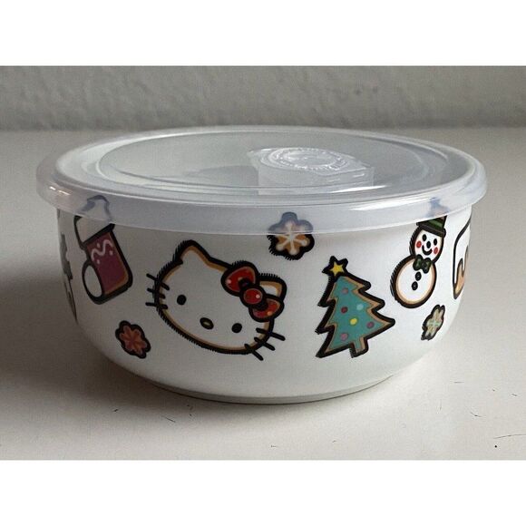 Hello Kitty Christmas Pressure Lid Ceramic Food Storage Bowl Container Medium - Picture 3 of 7